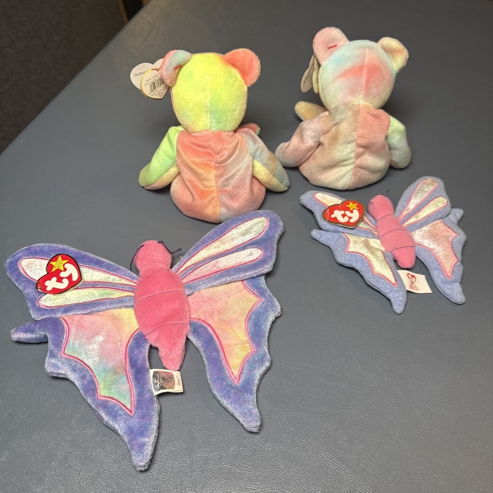 TY Original‎ Beanie Babies Lot Of 4  Peace '96 Flitter '99 One Flitter Is Teenie - Picture 12 of 13